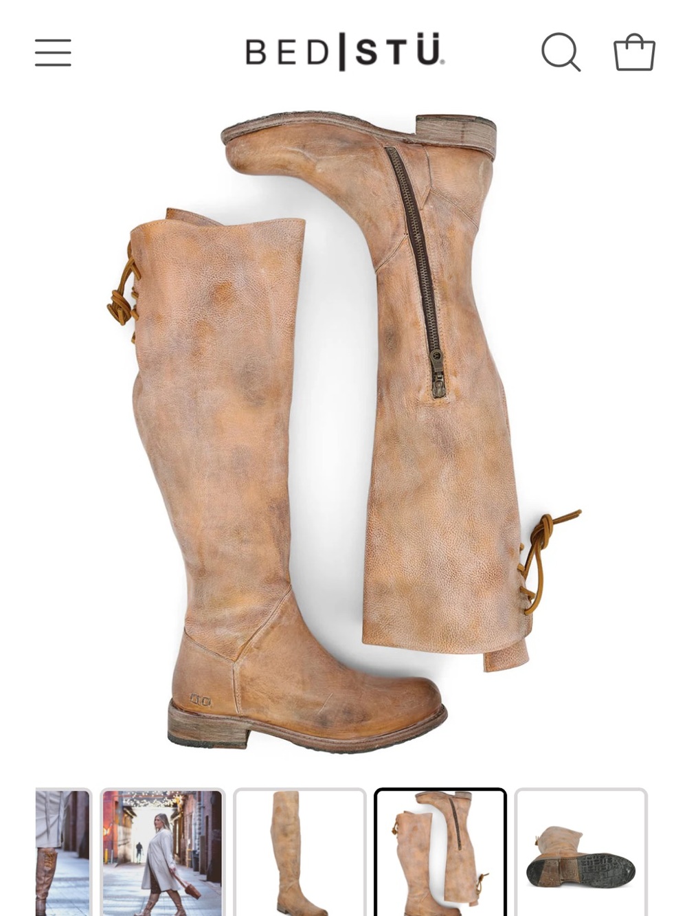 Bed Stu Distressed Tan Lace-Up Tall Leather Boots